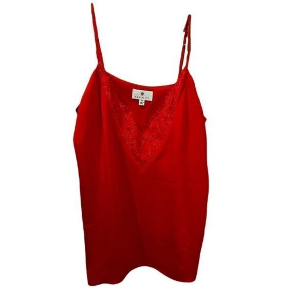 Socialite Lace Trim Red V-Neck Cami Tank Top XS - Picture 5 of 9